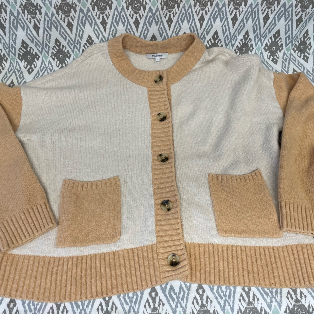 Madewell Colorblock Colburne Cardigan Sweater in Coziest Textured Yarn #mb631